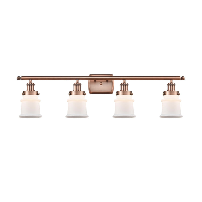 Innovations Canton 35.25in 4-Light Bath Vanity Light | Modern Contempo Antique Copper Steel and Matte White Frosted Glass | Model 916-4W-AC-G181S