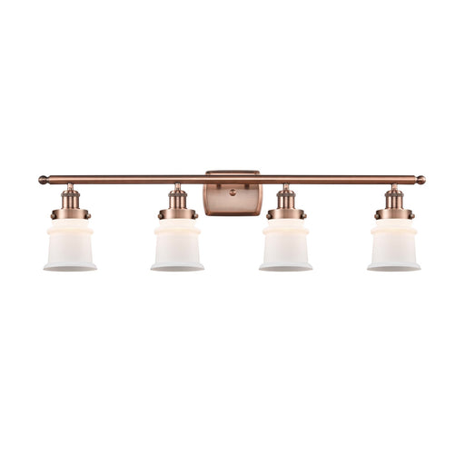 Innovations Canton 35.25in 4-Light Bath Vanity Light | Modern Contempo Antique Copper Steel and Matte White Frosted Glass | Model 916-4W-AC-G181S