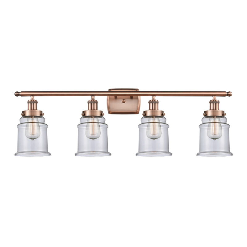 Innovations Canton 36in 4-Light Bath Vanity Light | Modern Contempo Antique Copper Steel and Clear Glass | Bathroom Vanity | Model 916-4W-AC-G182