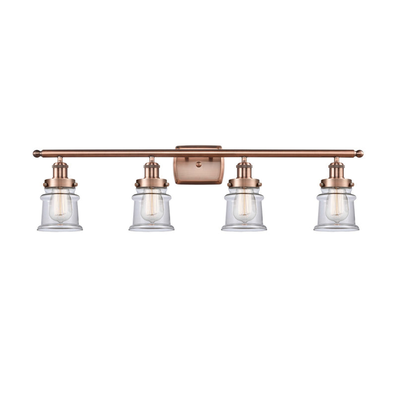 Innovations Canton 35.25in 4-Light Bath Vanity Light | Modern Contempo Antique Copper Steel and Clear Glass | Bathroom Vanity | Model 916-4W-AC-G182S