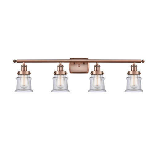 Innovations Canton 35.25in 4-Light Bath Vanity Light | Modern Contempo Antique Copper Steel and Clear Glass | Bathroom Vanity | Model 916-4W-AC-G182S