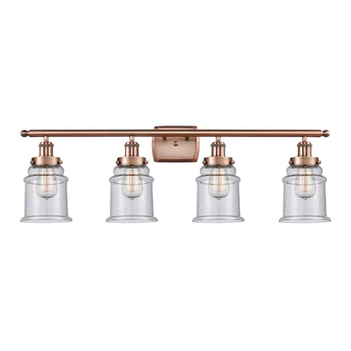 Innovations Canton 36in 4-Light Bath Vanity Light | Modern Contempo Antique Copper Steel and Seedy Glass Schoolhouse Shades | Model 916-4W-AC-G184