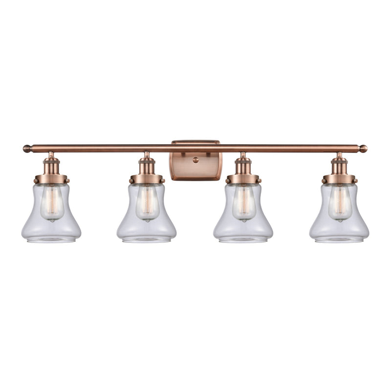 Innovations Bellmont 36.12in 4-Light Bath Vanity Light | Modern Contempo Antique Copper Steel and Clear Glass Schoolhouse Shades | Model 916-4W-AC-G192