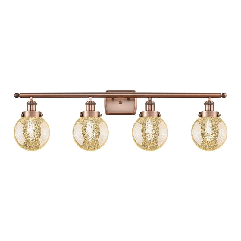 Innovations Beacon 36in 4-Light Bath Vanity Light | Modern Contempo Antique Copper Steel and Mercury Glass Globe Shades | Model 916-4W-AC-G208-6