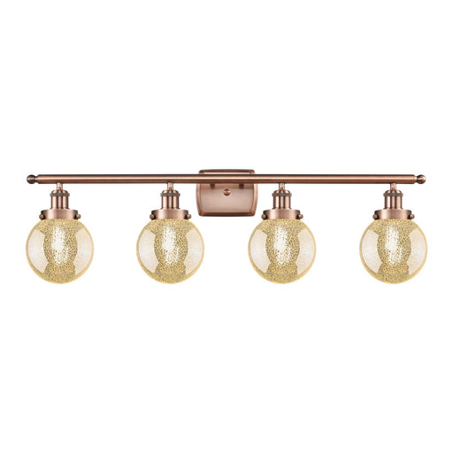 Innovations Beacon 36in 4-Light Bath Vanity Light | Modern Contempo Antique Copper Steel and Mercury Glass Globe Shades | Model 916-4W-AC-G208-6