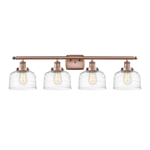 Innovations Bell 38in 4-Light Bath Vanity Light | Industrial Antique Copper Steel and Clear Deco Swirl Glass | Kitchen & | Model 916-4W-AC-G713-LED