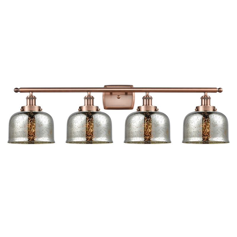 Innovations Bell 38in 4-Light Bath Vanity Light LED | Industrial Antique Copper Steel and Silver Plated Mercury Glass | Bathroom | Model 916-4W-AC-G78-LED