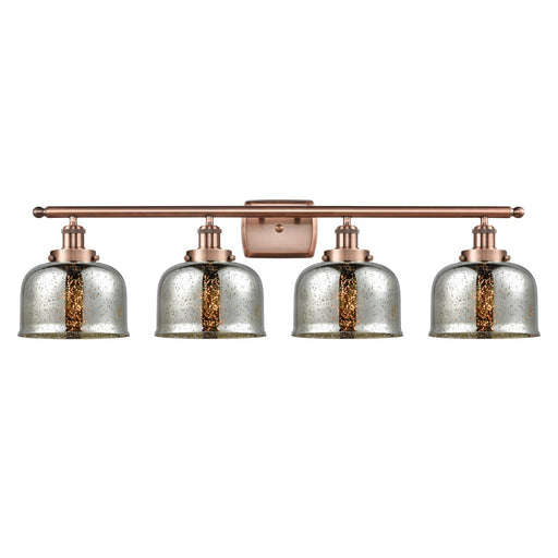 Innovations Bell 38in 4-Light Bath Vanity Light LED | Industrial Antique Copper Steel and Silver Plated Mercury Glass | Bathroom | Model 916-4W-AC-G78-LED
