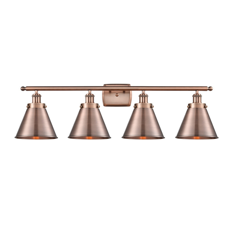 Innovations Appalachian 36in 4-Light Bath Vanity Light LED | Industrial Antique Copper Steel and Cast Brass Metal Shades | Model 916-4W-AC-M13-AC-LED