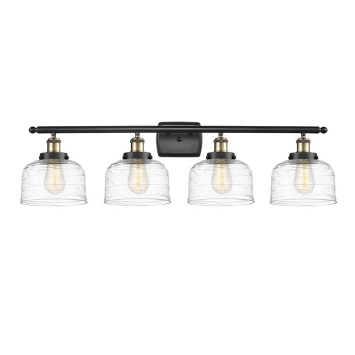 Innovations Bell 38in 4-Light Bath Vanity Light | Industrial Black Antique Brass and Clear Deco Swirl Glass | Bathroom Vanity | Model 916-4W-BAB-G713-LED