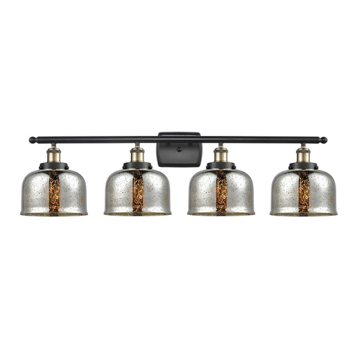 Innovations Bell 38in 4-Light Bath Vanity Light | Industrial Black Antique Brass and Silver Plated Mercury Glass | Bathroom Vanity | Model 916-4W-BAB-G78