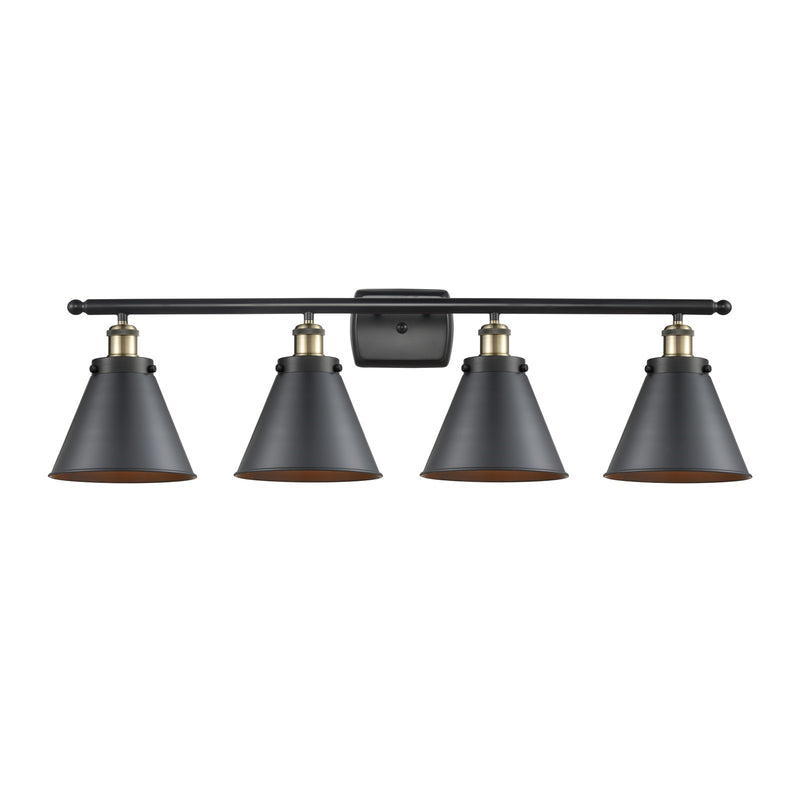 Innovations Appalachian 36in 4-Light Bath Vanity Light | Industrial Farmhouse Black Antique Brass and Matte Black Metal | Model 916-4W-BAB-M13-BK-LED