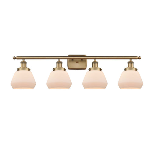 Innovations Fulton 37in 4-Light Bath Vanity Light | Modern Transitional Brushed Brass and Matte White Frosted Glass Shade | Model 916-4W-BB-G171