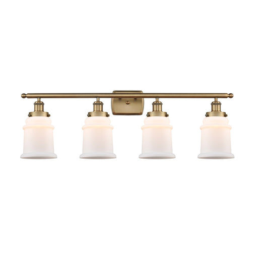 Innovations Canton 36in 4-Light Bath Vanity Light | Brushed Brass Steel and Matte White Frosted Glass Bell Shade | Bathroom Vanity | Model 916-4W-BB-G181