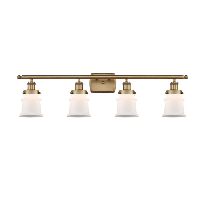 Innovations Canton 35.25in 4-Light Bath Vanity Light | Brushed Brass Steel and Matte White Frosted Glass Bell Shade | Bathroom | Model 916-4W-BB-G181S