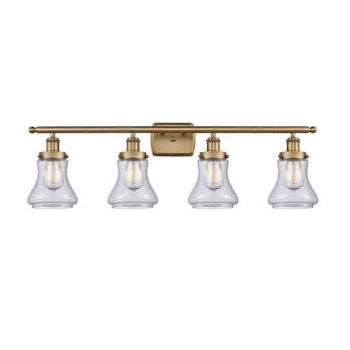 Innovations Bellmont 36in 4-Light Bath Vanity Light | Modern Contempo Brushed Brass Steel and Clear Glass Schoolhouse Shade | Damp | Model 916-4W-BB-G192