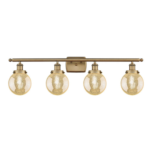 Innovations Beacon 36in 4-Light Bath Vanity Light | Modern Contempo Brushed Brass Steel and Mercury Seeded Glass Globe Shade | Model 916-4W-BB-G208-6