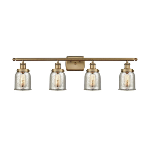 Innovations Bell 36in 4-Light Bath Vanity Light | Industrial Brushed Brass Steel and Silver Plated Mercury Glass Bell Shade | Model 916-4W-BB-G58-LED