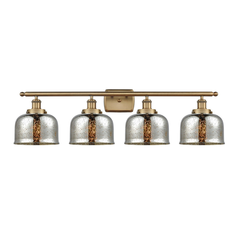 Innovations Bell 38in 4-Light Bath Vanity Light | Industrial Brushed Brass Steel and Silver Plated Mercury Glass | Bathroom | Model 916-4W-BB-G78-LED