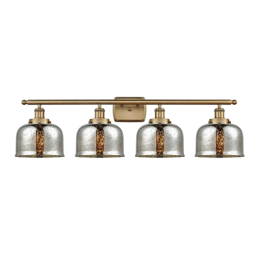 Innovations Bell 38in 4-Light Bath Vanity Light | Industrial Brushed Brass Steel and Silver Plated Mercury Glass | Bathroom | Model 916-4W-BB-G78-LED