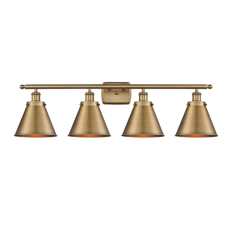 Innovations Appalachian 36in 4-Light Bath Vanity | Industrial Farmhouse Brushed Brass and Brushed Brass Metal Shades | Model 916-4W-BB-M13-BB-LED