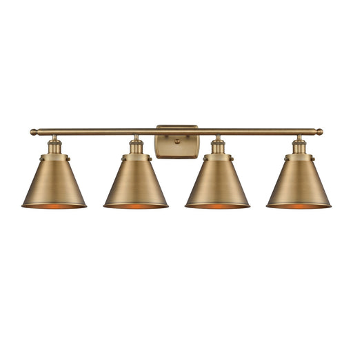Innovations Appalachian 36in 4-Light Bath Vanity | Industrial Farmhouse Brushed Brass and Brushed Brass Metal Shades | Model 916-4W-BB-M13-BB-LED