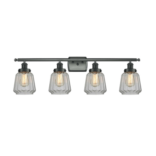 Innovations Chatham 37in 4-Light Bath Vanity | Modern Transitional Matte Black and Clear Ribbed Glass | Bathroom Vanity | Model 916-4W-BK-G142