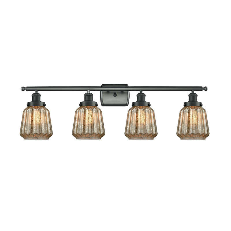 Innovations Chatham 37in 4-Light Bath Vanity | Modern Transitional Matte Black and Mercury Ribbed Glass | Bathroom Vanity | Model 916-4W-BK-G146