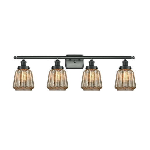 Innovations Chatham 37in 4-Light Bath Vanity | Modern Transitional Matte Black and Mercury Ribbed Glass | Bathroom Vanity | Model 916-4W-BK-G146