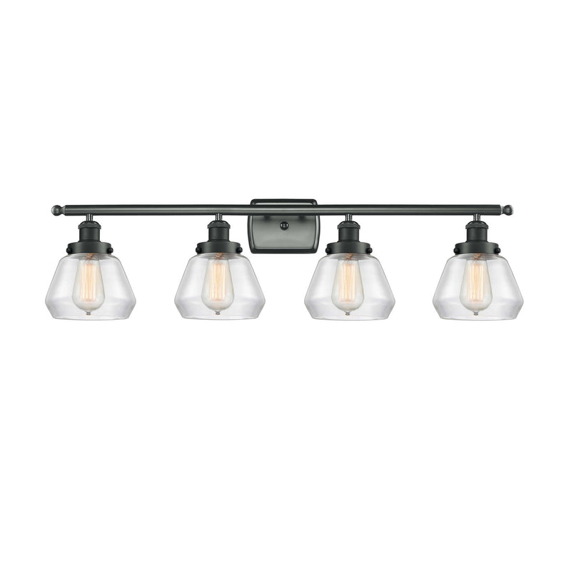 Innovations Fulton 37in 4-Light Bath Vanity Light | Modern Contempo Matte Black Steel and Clear Glass | Bathroom Vanity | Model 916-4W-BK-G172