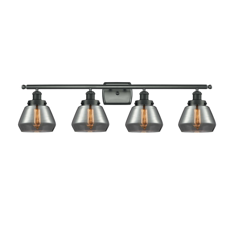 Innovations Fulton 37in 4-Light Bath Vanity Light | Modern Contempo Matte Black Steel and Light Smoke Glass | Bathroom Vanity | Model 916-4W-BK-G173