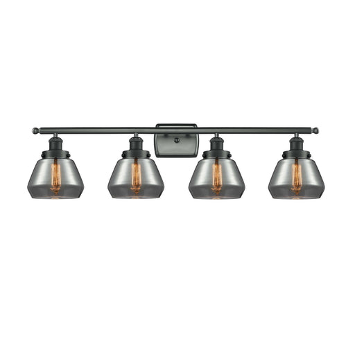 Innovations Fulton 37in 4-Light Bath Vanity Light | Modern Contempo Matte Black Steel and Light Smoke Glass | Bathroom Vanity | Model 916-4W-BK-G173