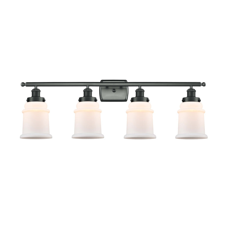 Innovations Canton 36in 4-Light Bath Vanity Light | Modern Contempo Matte Black Steel and Matte White Frosted Glass | Bathroom | Model 916-4W-BK-G181