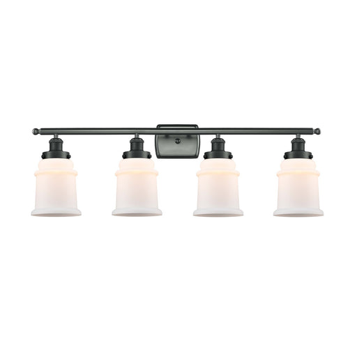 Innovations Canton 36in 4-Light Bath Vanity Light | Modern Contempo Matte Black Steel and Matte White Frosted Glass | Bathroom | Model 916-4W-BK-G181