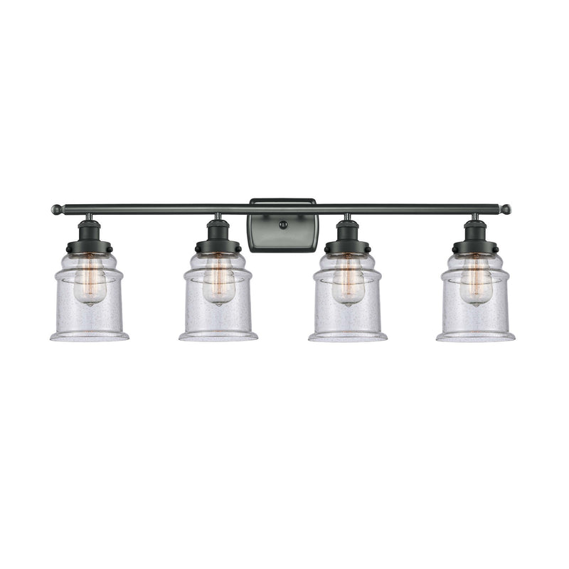 Innovations Canton 36in 4-Light Bath Vanity Light | Modern Transitional Matte Black Steel and Seedy Glass | Bathroom Vanity | Model 916-4W-BK-G184