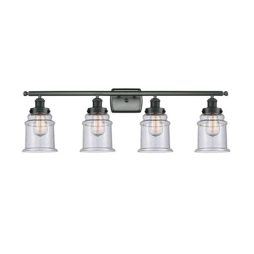 Innovations Canton 36in 4-Light Bath Vanity Light | Modern Transitional Matte Black Steel and Seedy Glass | Bathroom Vanity | Model 916-4W-BK-G184
