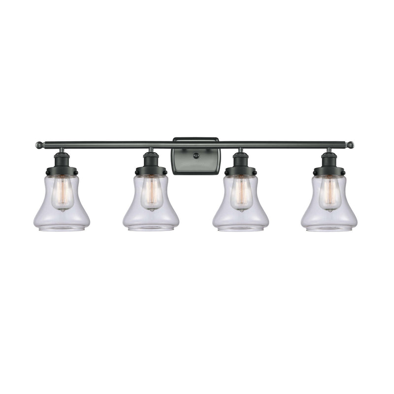 Innovations Bellmont 36in 4-Light Bath Vanity Light | Modern Contempo Matte Black Steel and Clear Glass Schoolhouse Shade | Model 916-4W-BK-G192
