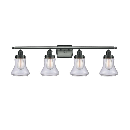 Innovations Bellmont 36in 4-Light Bath Vanity Light | Modern Contempo Matte Black Steel and Clear Glass Schoolhouse Shade | Model 916-4W-BK-G192