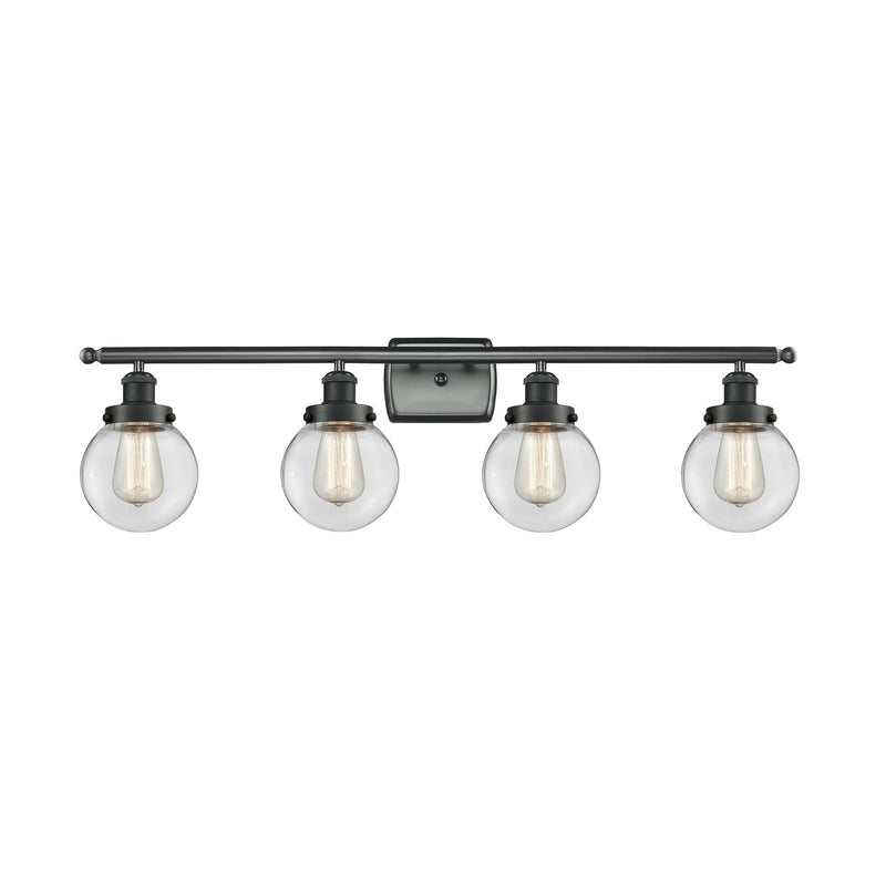 Innovations Beacon 36in 4-Light Bath Vanity Light | Modern Transitional Matte Black Steel and Clear Glass | Bathroom Vanity & | Model 916-4W-BK-G202-6