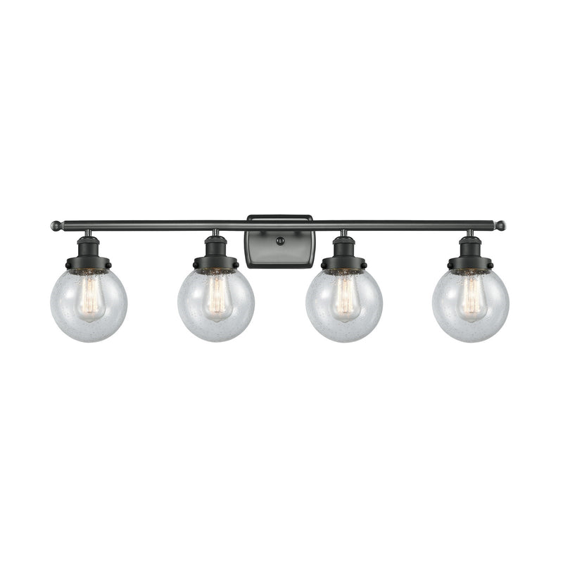 Innovations Beacon 36in 4-Light Bath Vanity Light | Modern Transitional Matte Black Steel and Seedy Glass | Bathroom Vanity & | Model 916-4W-BK-G204-6-LED
