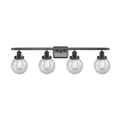 Innovations Beacon 36in 4-Light Bath Vanity Light | Modern Transitional Matte Black Steel and Seedy Glass | Bathroom Vanity & | Model 916-4W-BK-G204-6-LED