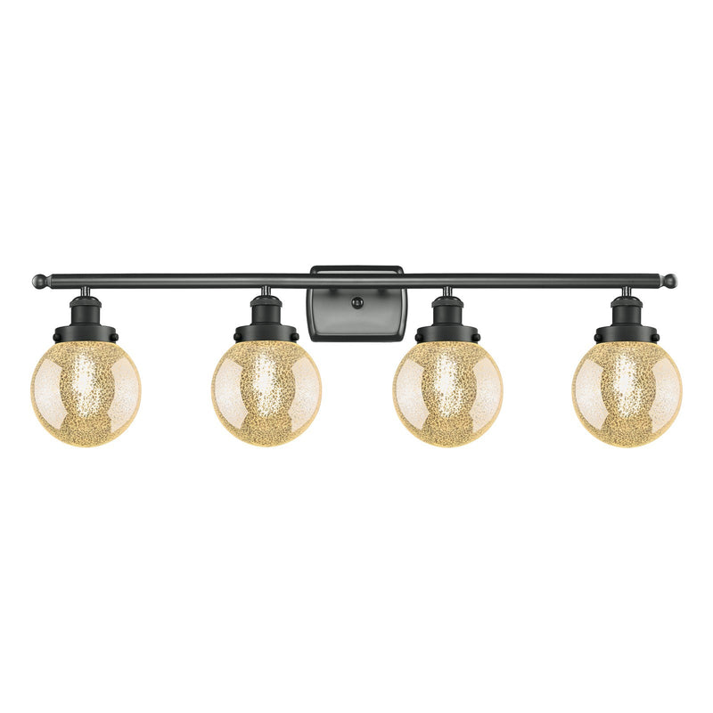 Innovations Beacon 36in 4-Light Bath Vanity Light | Modern Transitional Matte Black Steel and Mercury Seeded Glass | Bathroom | Model 916-4W-BK-G208-6