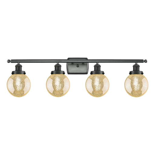 Innovations Beacon 36in 4-Light Bath Vanity Light | Modern Transitional Matte Black Steel and Mercury Seeded Glass | Bathroom | Model 916-4W-BK-G208-6