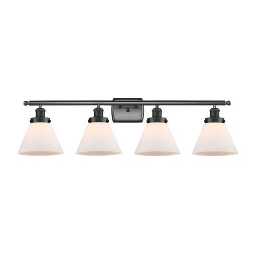 Innovations Cone 38in 4-Light Bath Vanity Light | Industrial Modern Matte Black Steel and Frosted White Glass | Bathroom Vanity | Model 916-4W-BK-G41