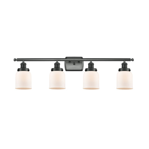 Innovations Bell 36in 4-Light Bath Vanity Light | Industrial Matte Black Steel and Matte White Frosted Glass | Kitchen & | Model 916-4W-BK-G51-LED