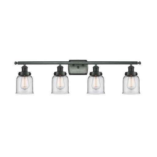 Innovations Bell 36in 4-Light Bath Vanity Light | Industrial Matte Black Steel and Clear Glass | Bathroom Vanity | Model 916-4W-BK-G52-LED