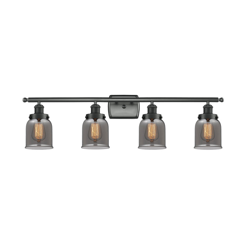 Innovations Bell 36in 4-Light Bath Vanity Light | Industrial Matte Black Steel and Light Smoke Glass | Bathroom Vanity | Model 916-4W-BK-G53