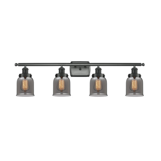 Innovations Bell 36in 4-Light Bath Vanity Light | Industrial Matte Black Steel and Light Smoke Glass | Bathroom Vanity | Model 916-4W-BK-G53-LED