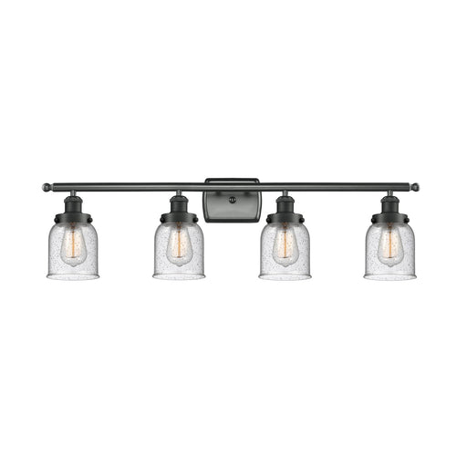 Innovations Bell 36in 4-Light Bath Vanity Light | Industrial Matte Black Steel and Seedy Glass | Bathroom Vanity | 36 x 12 x 6.5 in | Model 916-4W-BK-G54