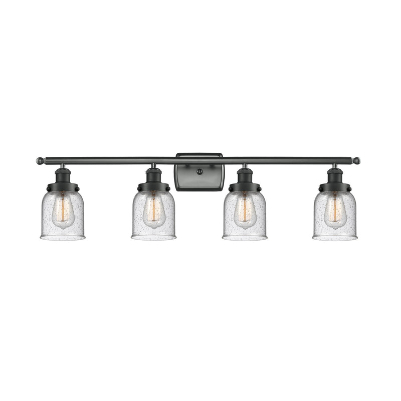Innovations Bell 36in 4-Light Bath Vanity Light | Industrial Matte Black Steel and Seedy Glass | Bathroom Vanity | Model 916-4W-BK-G54-LED